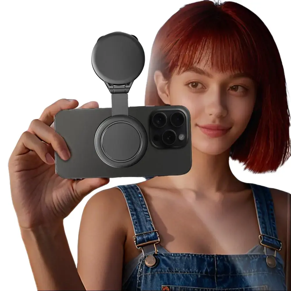 Magnetic Selfie Light Compatible with MagSafe iPhone, LED Phone Fill Lighting,Mirror for Vlog Recording Makeup Video Conference, D13 Black
