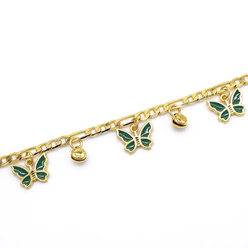 9" 14K Gold Plated Anklet with Butterfly Charms