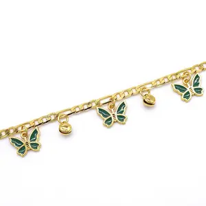 9" 14K Gold Plated Anklet with Butterfly Charms