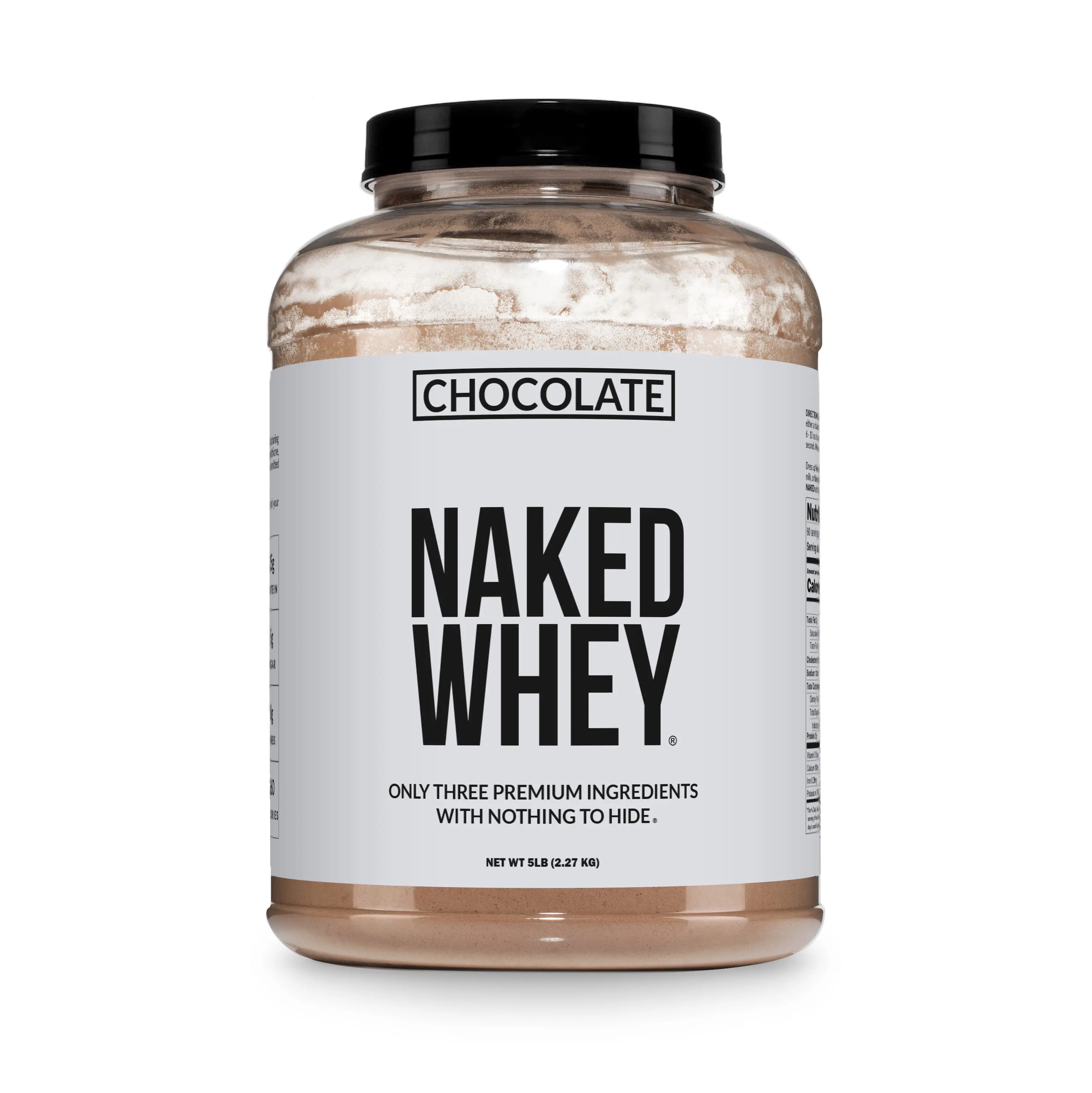 Naked Whey Chocolate Protein Powder - 5LB Grass-Fed, Non-GMO, No Additives, 25g Protein, 5.9g BCAAs - Only 3 Ingredients