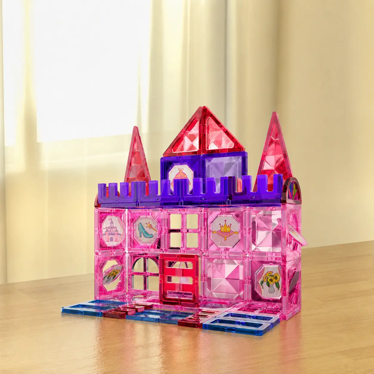 Unisex 54-Piece Sturdy Colorful Translucent Diamond Shape Magnetic Tiles Diorama Kit - Safe Plastic Reusable Splicable Magnet Blocks for Kids 3-8, Birthday Gift, Indoor Light Shadow Assembly Stress-Relief Toy