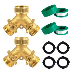 Wellfamily 2/4/6 Pack Brass Garden Hose Splitter (2 Way), Solid Brass Hose Y Splitter 2 Valves with Extra Rubber Washers (Brass)