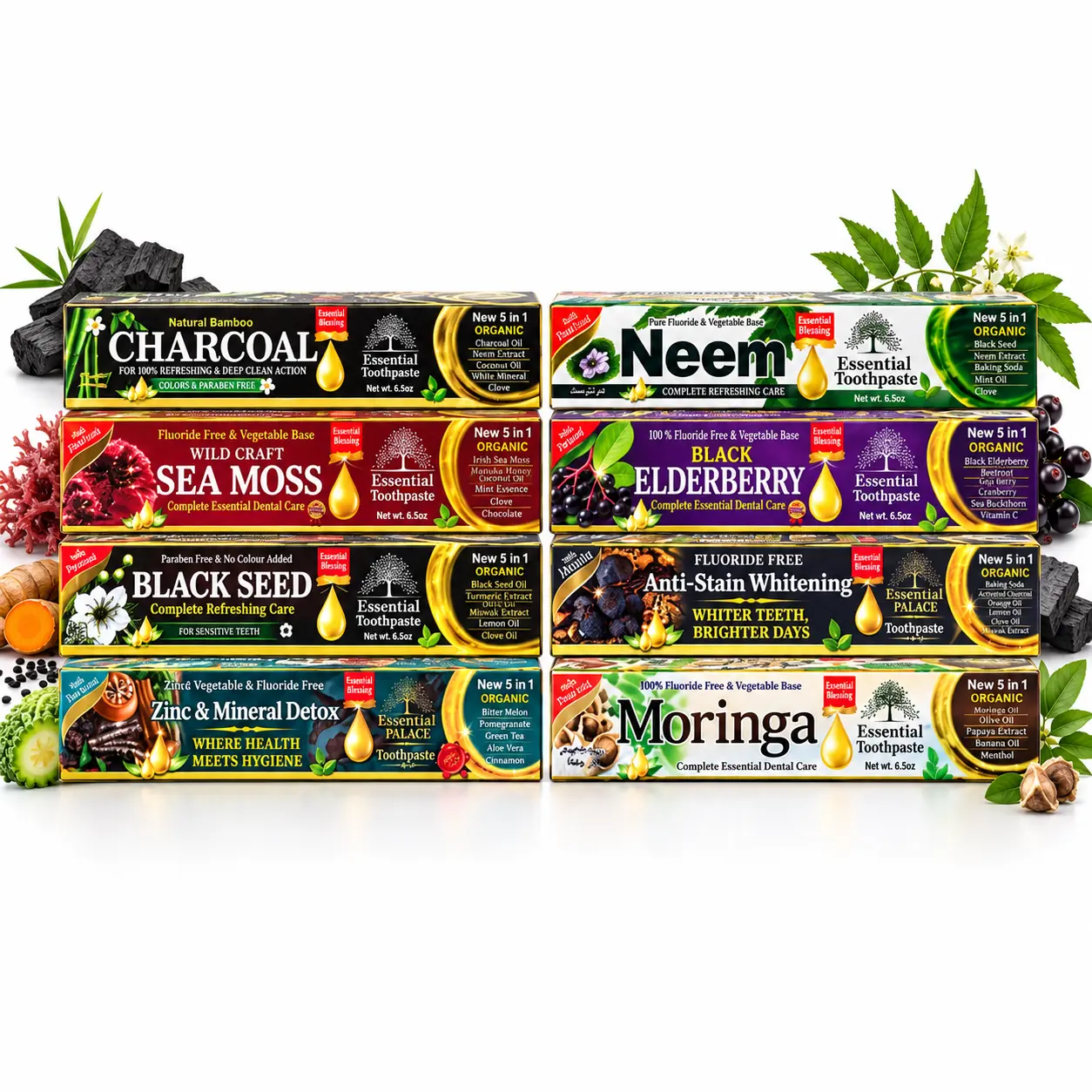 Essential Palace Organic Herbal Toothpaste, Fluoride-Free Vegetable Base, 6.5 oz, (Pack Of Two) Choose a Formula