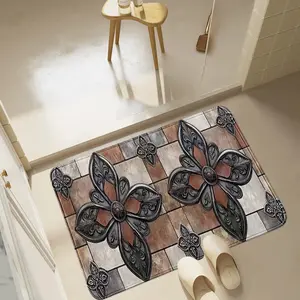 1pc Faux-Cashmere Vintage Marble-Emboss BATH MAT, rapid-dry anti-slip micro-grip base, shower & tub safe, machine-wash shape-hold