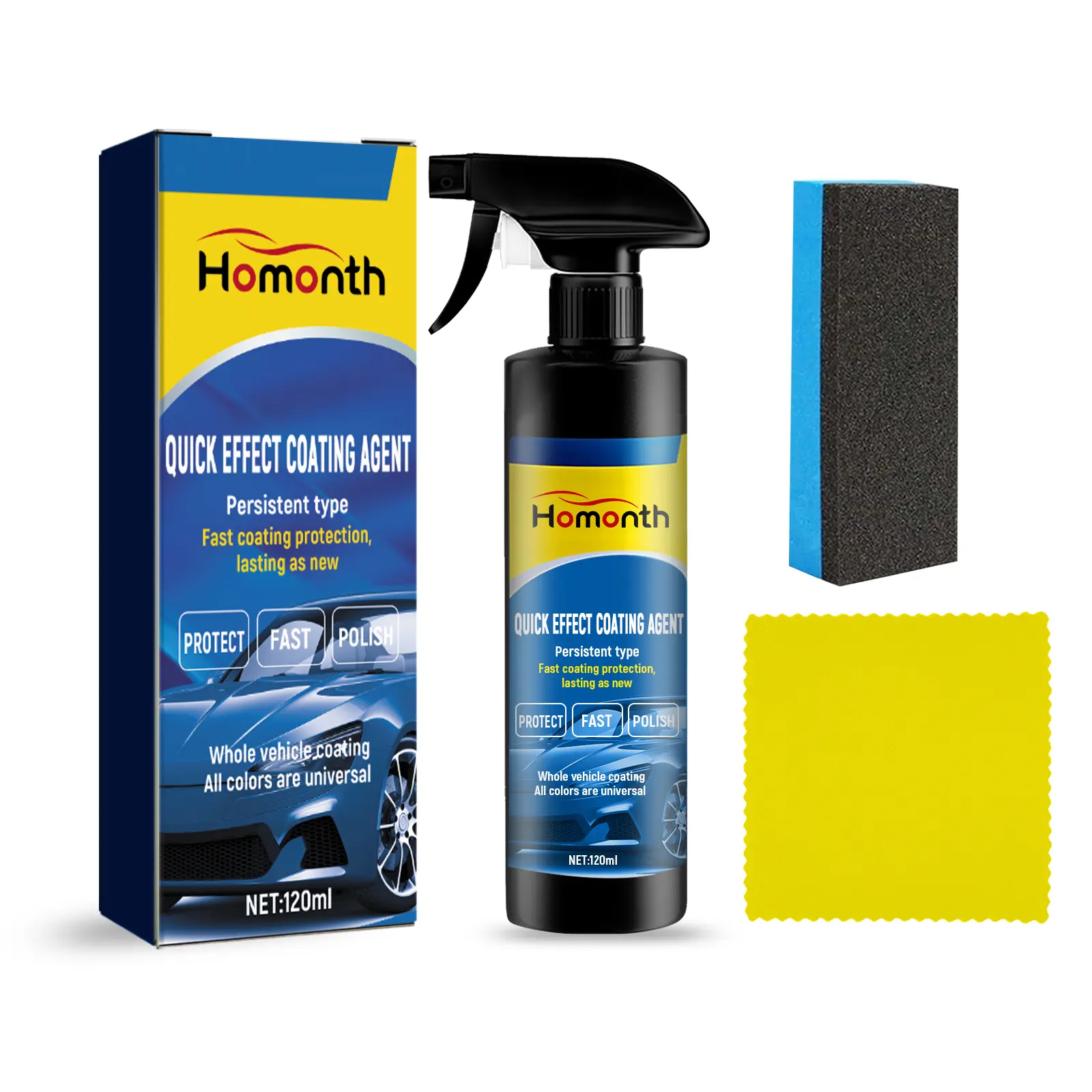 Homonth Teflon Car Coating Spray - 174g Bottle, Advanced DIY Car Care Quick-Acting Agent for Exterior Paint, UV Protection, Dust Repellency, Glazing, Quick Touch-Ups, 6-Month Long-Lasting Waxing, Maintains Glossy Finish Essential Maintenance