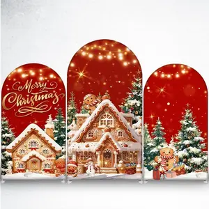 15-day 2D Flat Delivery Merry Christmas Gingerbread House Arch Backdrop Cover for Xmas Party Photo Booth Decor