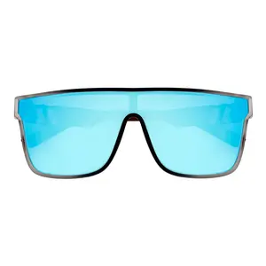 SYFY - Futuristic Square Flat Top Shield Sunglasses USA Flag Blue Mirror