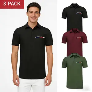Men's Casual Polo Shirts 3-Pack, Short Sleeve Collared Tops, Breathable Button Up Shirts for Golf Daily Office Business Casual