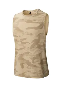Men's Camouflage Sports Ice Silk Vest, Workout Vest, Breathable Quick-Dry Casual Loose Fit Round Neck Tank Top, Sporty Fashion Wear