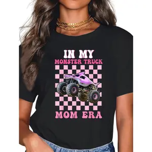 Unisex In My Monster Truck Mom Era Monster Truck Are My Jam T-Shirt Graphic Casual Round Neck Tee