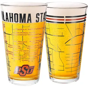 Oklahoma State University Cowboys College Pint Beer Glasses Set of 2 16 oz Full Color Logo Campus Map Drinkware Freezer And Dishwasher Safe Glassware