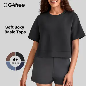 G4Free Smoofit Modal Soft Boxy Tee Shirts for Women Short Sleeve Drop Shoulder Crew Neck Basic Tops Casual Lounge Summer Womenswear