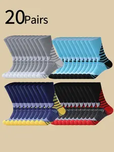 20 Pairs Men's Crew Socks, Professional Basketball Socks, Anti-Slip Football Socks, Running Socks, Hiking Socks, Moisture-Wicking