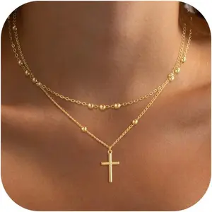 Cross Necklace for Women Dainty 14K Real Silver Gold Plated Layered Cross Pendant Necklace Stack Simple Trendy Cute Charm Choker Necklaces Jewelry Gift for Women Teen Her