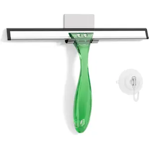 Amazerbath Shower Squeegee for Glass Doors, All-Purpose Squeegee with Suction Hook & Adhesive Hook, Squeegee for Shower Glass, Windows, Mirrors, Tiles and Car Windows - 10 Inches, Clear Green AmazerBath
