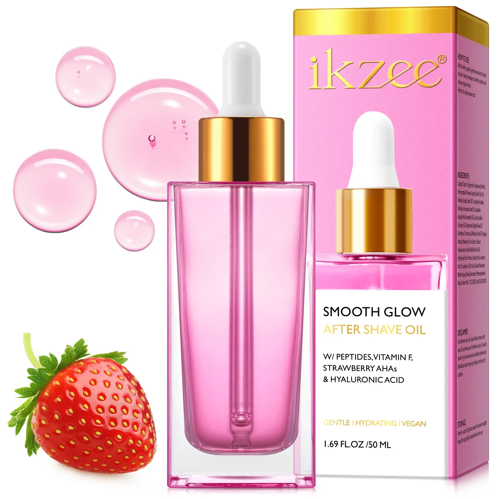 IKZEE Ladies' aftershave oil 50ml, Infused With Peptides, Hyaluronic Acid, Vitamin F And Strawberry AHAs, Helps To Reduce Irritation, Prevent Ingrown Hairs And Restore Skin'S Natural Glow, Soothes, Hydrates And Protects Your Skin After Shaving.