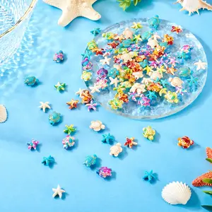 50/100pcs Turquoise Turtle Beads Starfish Beads Colorful Ocean Sea Life Beads Sea Animal Craft Beads Assorted Crystal Gemstone Beads for Jewelry Making Bracelet Necklace Anklets DIY Supplies