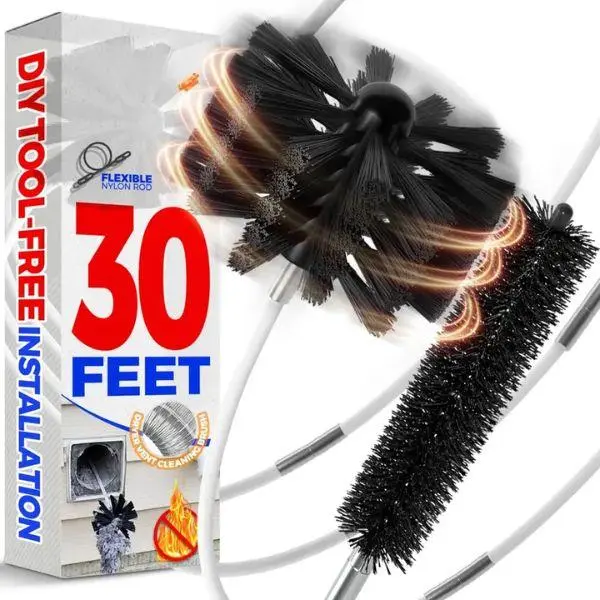 30ft Dryer Vent & Fireplace Chimney Cleaner Kit, Lint Remover with Drill Attachment, Synthetic Brush Head, Extends Up to 30ft, Usable With or Without Power Drill, Home Care Cleaning Tool Kit Dusters/Duster Heads