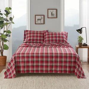Woolrich Soft Bedding Sets - WR20-4002 Full-Size Red Plaid Cotton Flannel Sheet Set, 91x96x0.13 in
