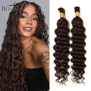 BEEOS Human Braiding Hair for Boho Braids Bulk Hair Deep Wave 90g 2 Packs  Crochet Hair Human Natural Color Dark Brown Honey Blonde for Human Boho Braiding Hair Extensions For Women