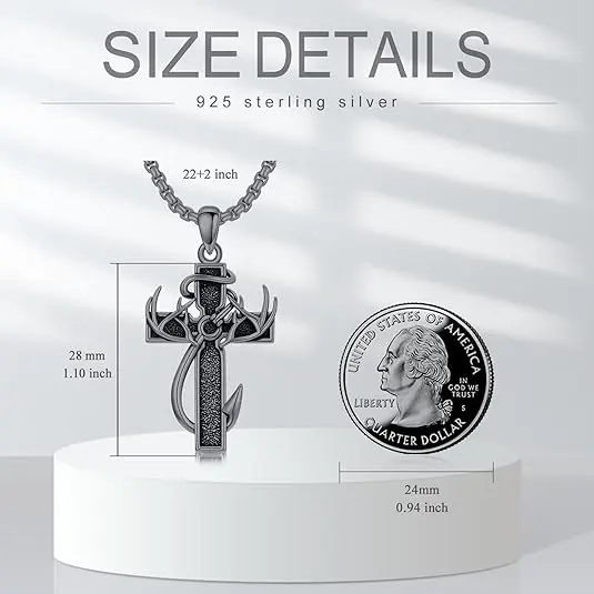deer antlers fishing hook and cross PROESS Antler Necklace for Men 925 Sterling Silver Hunting Duck Pendant Necklace Cross Hunting Jewelry Gifts for Father Son Product Design Sterling Silver Cross Deer Antler
