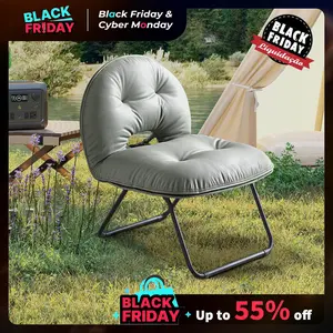[TikTokShopBlackFriday]Ebello Accent Chair Upholstered Metal Framed Portable Chair Indoor Outdoor Picnic Faux Leather Folding Chair for Indoor Outdoor.