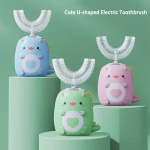 Children's C-Type Electric Toothbrush, Multi-Mode high-Frequency Sonic Vibration Toothbrush, Cute Cartoon Dinosaur Shape 360-degree Cleaning IPX7 Waterproof Design (2-12 Years Old)