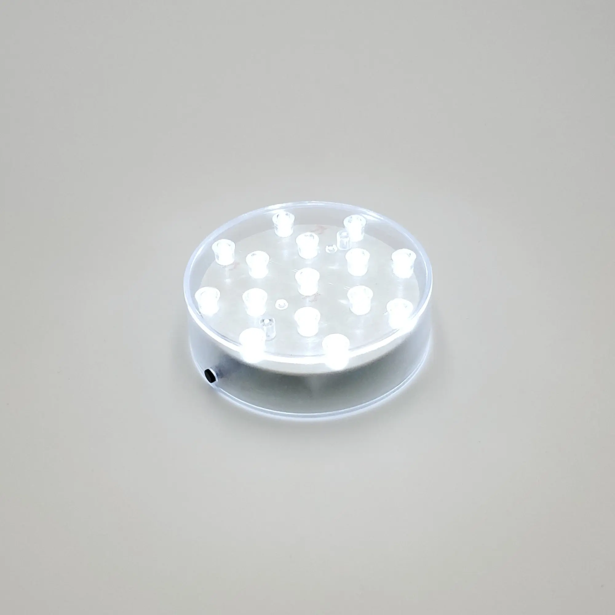 LumaBase Jh Specialties Inc. Plastic Battery-Operated Cool White LED Up-Light Base with Bulbs, 4x4x1.25 in Round Reusable Up Light, 50-Hour Runtime, Cost-Effective, Non-Smart, Non-Waterproof for Adult Indoor Decor, Weddings Highlighting, Light Bulbs