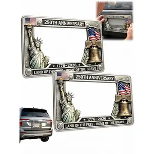 250th Anniversary License Plate Frames (2 PC), 1776-2026 USA Patriotic Aluminum Car Tag Holder with American Flag, Standard US License Plate Frame with Screws, Personalized Automotive Exterior Accessory
