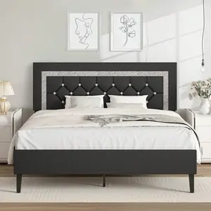 Twin/ Full/ Queen    Headboard, Modern Upholstered    Diamond Tufted Headboard, PU Leather  , No Box Spring Needed, Easy Assembly, White/ Black/ Pink bed Frame with
