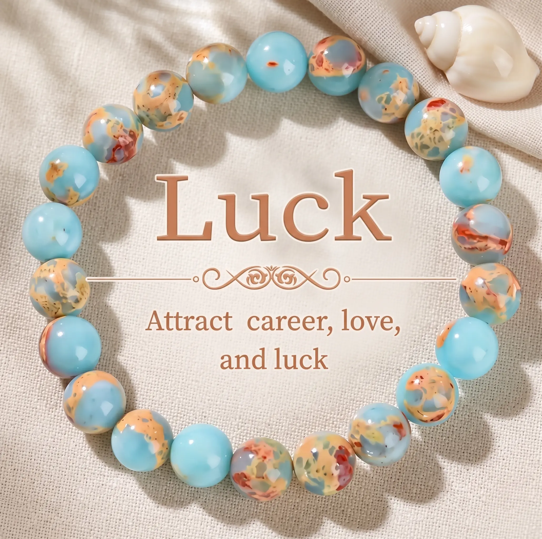 1pc Good Luck Attraction Bracelet, Natural Blue Stone Amulet for Career Love & Fortune, Crystal Beaded Jewelry Gift for Women