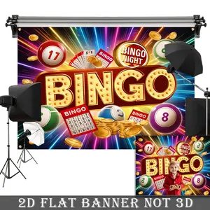 2D Flat Banner,1pc Vibrant Bingo Night Party Banner, Polyester Decoration, Colorful Bingo Ball Designs, Perfect for Birthdays, Anniversaries, Graduations, Baptisms, Indoor & Outdoor Parties, Indoor Outdoor Banner | Bold Graphic Design
