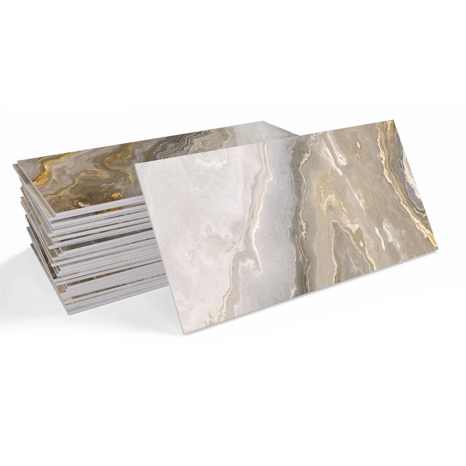 Self-Adhesive Marble Pattern Tile Stickers, Removable & Reusable Wall Decals for Kitchen Bathroom Living Room Decoration