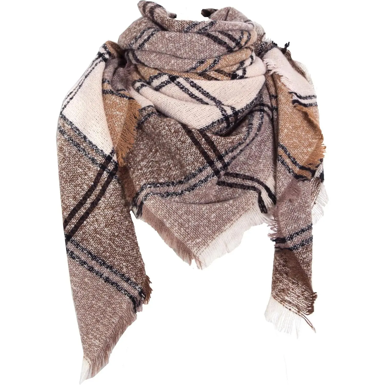 Womens Winter Scarfs Warm Scarf Half Shawls Triangle Scarves Stripe Plaid