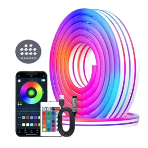 Smart APP and Infrared 24-Key Remote - 5V Smart Neon LED Strip with Two Control Modes, Dimmable Led Lights | New Year, Valentine's Day Party Decoration Lights | Room and Living Room Ambient Lighting, Easy to Install