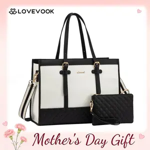 LOVEVOOK Laptop Tote Bag with Clutch Purse, Canvas Computer Bag Office Briefcase, Casual Handbag for Travel, Crossbody for College, Teacher, School SpringStatements