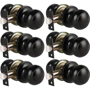 6 Pack Matte Black Round Door Knob - Non-Locking Interior Passage Door Handles for Hallway & Closet, Durable Lockset, Easy Install