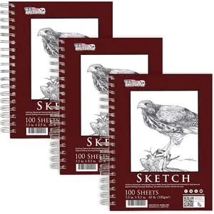 5.5"x8.5" Sketch Book Pad, 3 Pack (100 Sheets Each), 60lb (100gsm) Spiral Bound - Sketching, Drawing Pad, Acid-Free Paper - Sketch Pads for Adults, Students: Colored Pencils, Charcoal