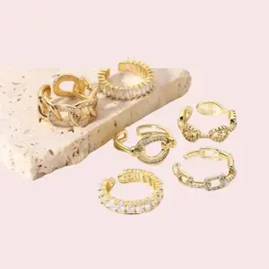 Adjustable Geometric Ring Set JDR201628-33 High-Quality Copper Alloy Inlay Trendy INS-Inspired Design Chic Versatile Durable Lightweight Comfortable Everyday Wear Unique Stylish Gift Idea Unisex ring shopping