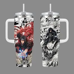 [WDC] Madara Uchiha 40oz Tumbler With Handle Stainless Steel Tumbler, Sharingan Susanoo Anime Gaming Cup, Iced Coffee Travel Mug, Gift for Otaku, Anime & Gaming Fans