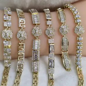 # 0012 Adiamantadas Oro Laminado 14k Alta Calidad Pulseras Elegantes con Diamantes Brillantes y Diseño Exclusivo