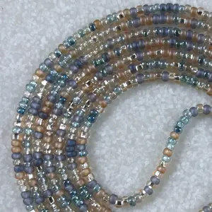 SOFT BEACH - Tie On Waist Beads - 45 to 60 inches Waistbeads - Blue Waistbeads - Sand Waistbeads - Beachy Waistbeads - Summer Waistbeads - Beaded Fashion Body Jewelry - Made By Venus Waistbeads Size Range