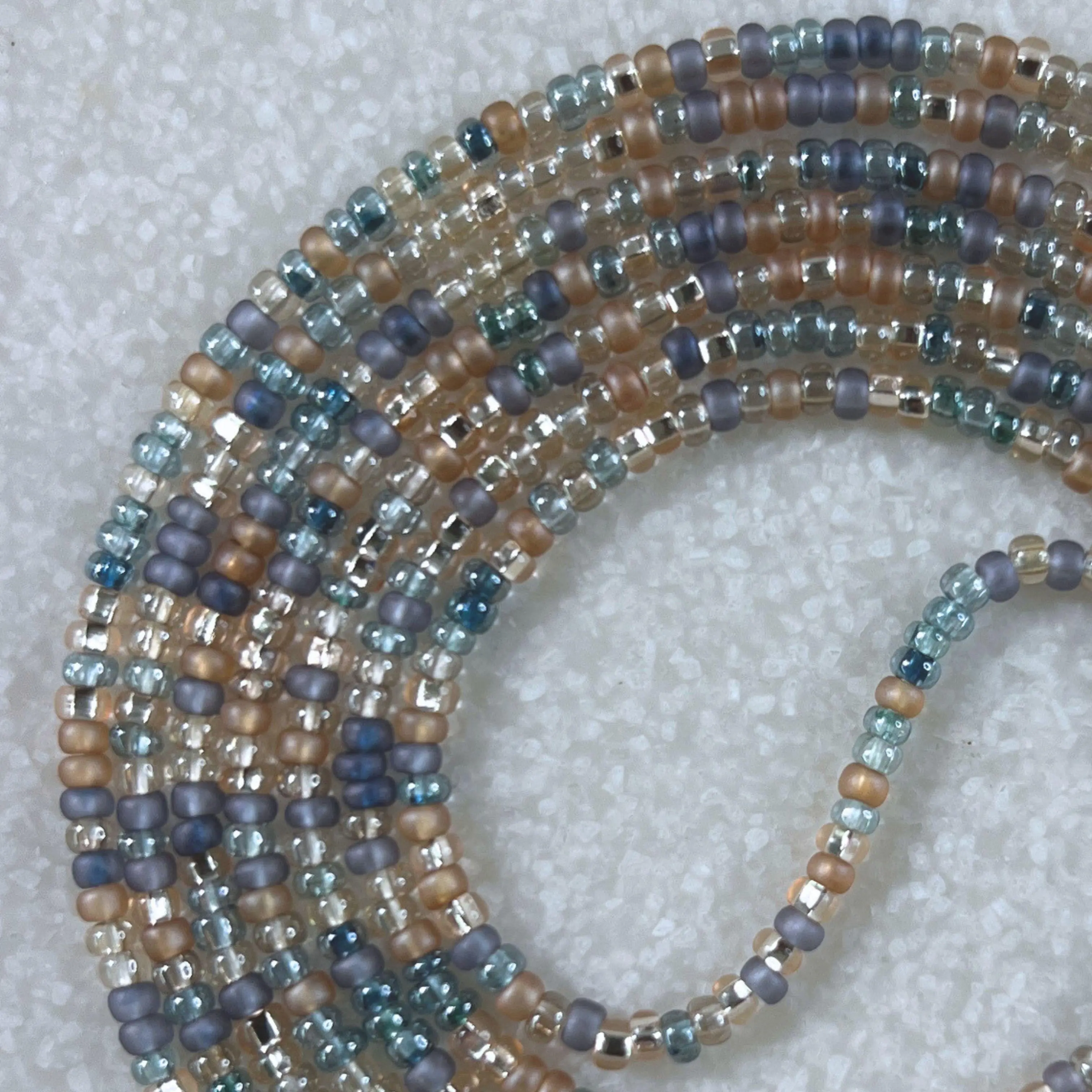SOFT BEACH - Tie On Waist Beads - 45 to 60 inches Waistbeads - Blue Waistbeads - Sand Waistbeads - Beachy Waistbeads - Summer Waistbeads - Beaded Fashion Body Jewelry - Made By Venus Waistbeads Size Range