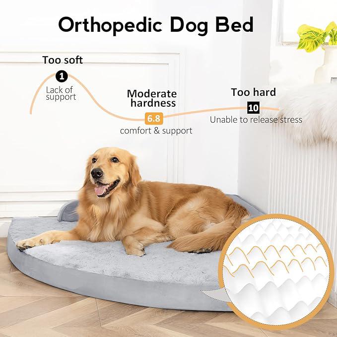 Large Dog Bed - XL Orthopedic Egg-Crate Memory Foam Dog Beds with Removable Washable Cover, Waterproof Pet Beds with Non-Slip Bottom, Grey
