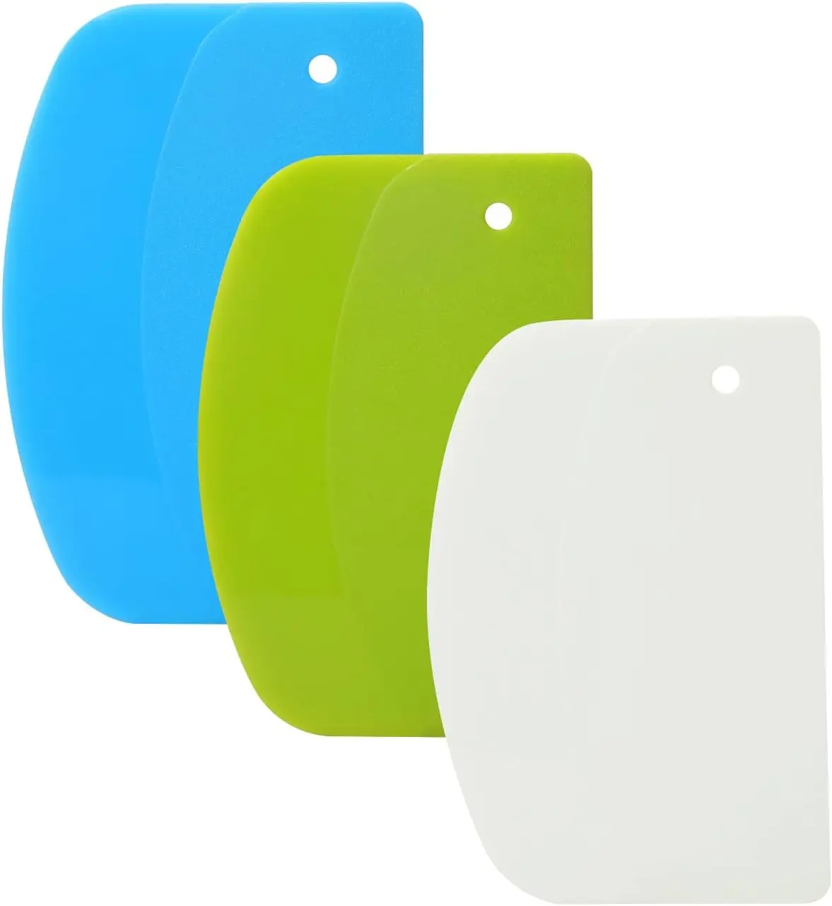 3 Pieces Food Dough Scraper Plastic Multi-Purpose Kitchen Pastry Cutting Tool Flexible Bowl Scraper with Curved Edge Cake Baking Bench Scraper High Quality PP Material Non-Toxic Easy Clean