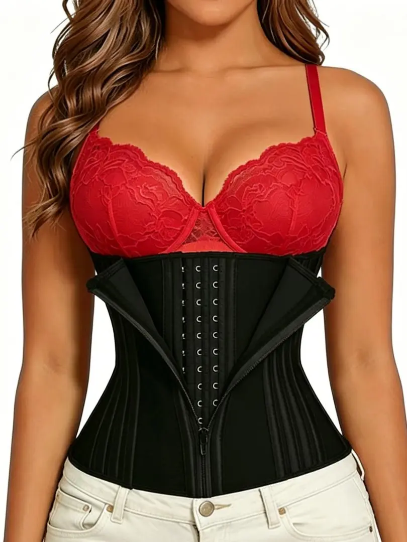 Waist Trainer Women's Overbust Faja Body Shaper, Smooth Seamless Mid Waist Belly Binder, Solid Zipper-Front Waist Trainer Tummy Control Corset for Postpartum Recovery, Basic Compression Short Fabric Shapewear summervibes Outfits Womenswear