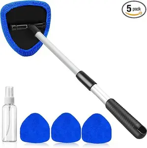 Windshield Cleaning Tool, Extendable Handle Car Window Cleaner with 4 Reusable and Washable Microfiber Pads, Auto Glass Wiper Kit for Interior & Exterior, Ideal for Dirty Car Windows, Blue household items