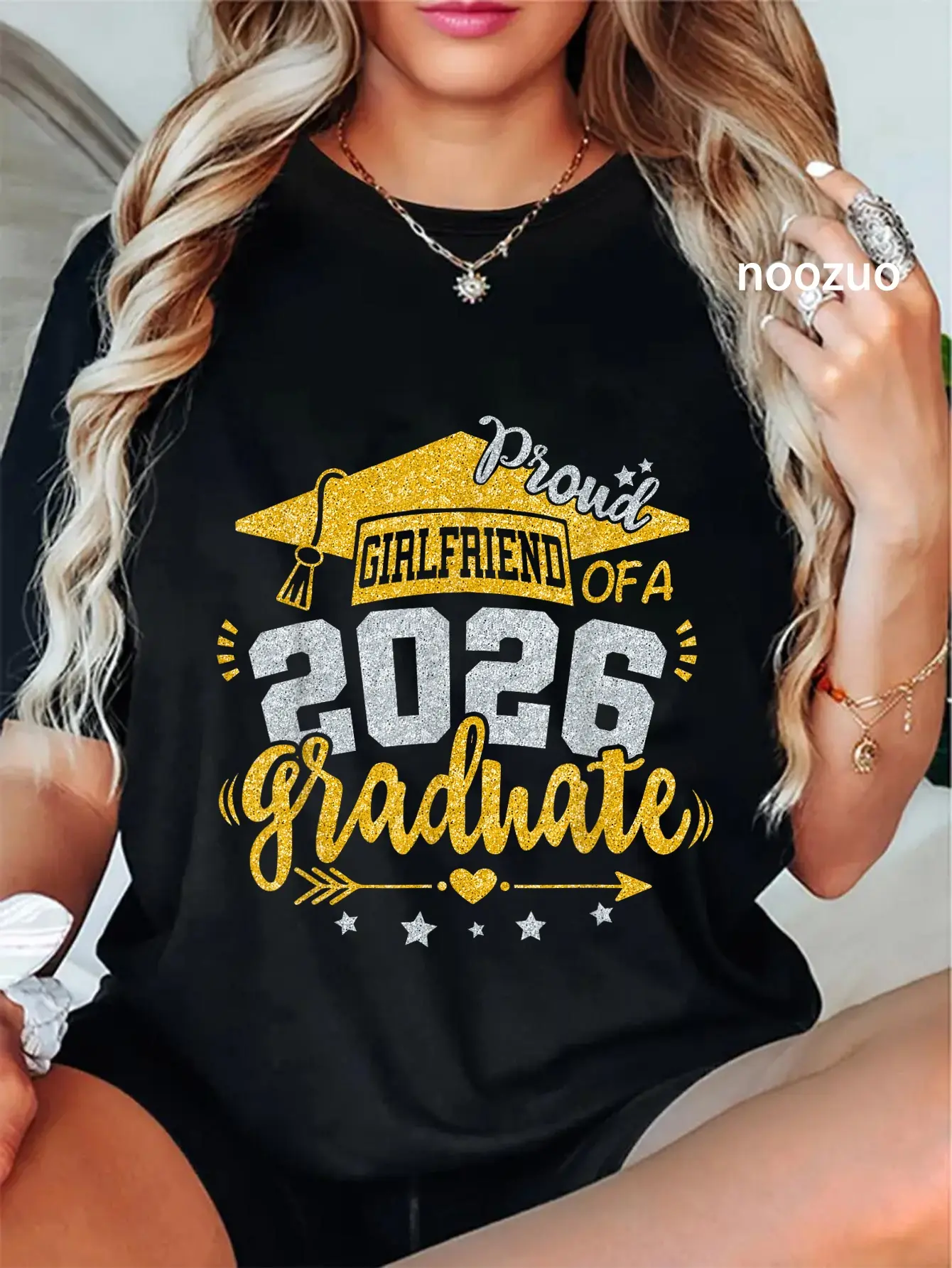 100% Cotton Proud Girlfriend Of A 2026 Graduate Grad Senior Graduation T-Shirt