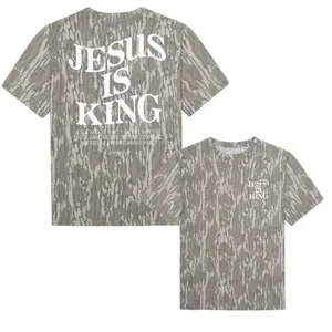 Jesus Is King Bottomland Washed Out Mossy Oak Camo Cotton T Shirt, Men’s Camo Hunting Tee, Lightweight Outdoor Shirt | Deer Forest Graphic T-Shirt for Men, Gift for Fan, Father's Day, Mother's Day