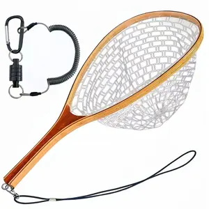 Fly Fishing Net Landing Trout Net Bass Soft Rubber Catch and Release Fish Net with Wooden Handle Frame Magnetic Fly Fishing Accessories Fly Fish Net
